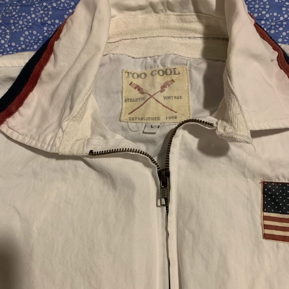 Vintage Too Cool Authentic Vintage White Cotton Jacket US Flag. Size Large - Picture 8 of 10